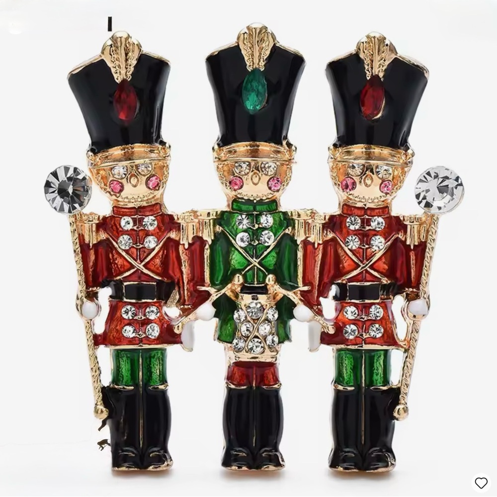 Festive Nutcracker Trio Brooch - Gold, Red, Green, Black